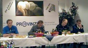 Pressekonferenz. Von links: THW-Trainer Serdarusic, Moderator Pipke, SG-Trainer Rasmussen, SG-Manager Schm�schke.