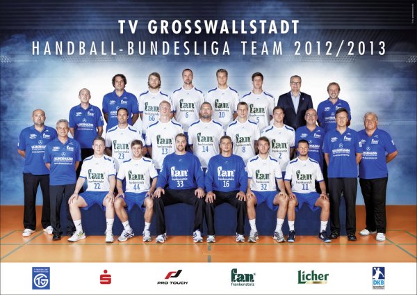 Oben von links: Physioth. M�ller, Team-Manager Wolf, Liebald, Thiede, Eisenkr�tzer, B�hler, Gesch�ftsf�hrer Heerstra�, Physioth. Lorenz; Mitte von links: Trainer David, Physioth. Hubert, K�hrmann, Larsson, Jakobsson, Graubner, Spatz,