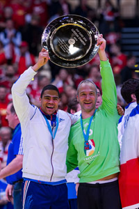 Die Ex-"Zebras" Daniel Narcisse und Thierry Omeyer wurden im Januar gemeinsam Europameister.