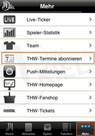 THW-App / Mehr / THW-Termine abonnieren
