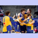 EM 2008: NOR-SWE: Jubel bei Schweden nach dem Erreichen des 5. Platzes.