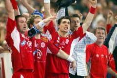 Jubel bei den G�sten nach dem Abpfiff.