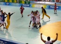 Jubel bei Kroatien nach dem Sieg �ber D�nemark.